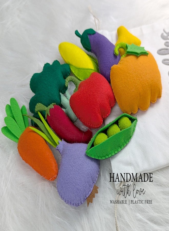 AGD Handmade خضراوات محشوة مصنوعة يدوياً من AGD، ألعاب مطبخ للعب التخيلي، طعام لعب للأطفال - خالية من البلاستيك وقابلة للغسل (قماش لباد، مجموعة من 10 قطع مع أكياس) - Image 5